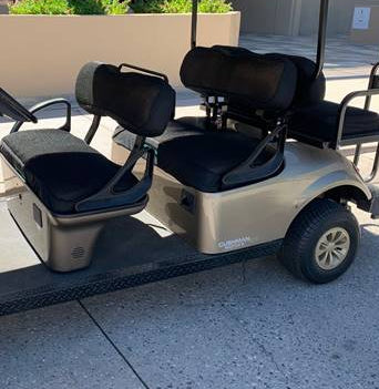 Cool Dry Covers passenger cart seat covers feature a unique 3-dimensional mesh which keeps you raised off the seat for added comfort, staying much cooler in the heat and allowing beneficial air circulation. Water flows through without absorbing so you stay drier on the wet days. Sized specifically for your passenger cart.  Shown here installed on a Cushman 6-Seater Passenger Cart.