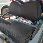 Cool Dry Covers 3-dimensional mesh seat covers installed on a Club Car Precedent golf cart.