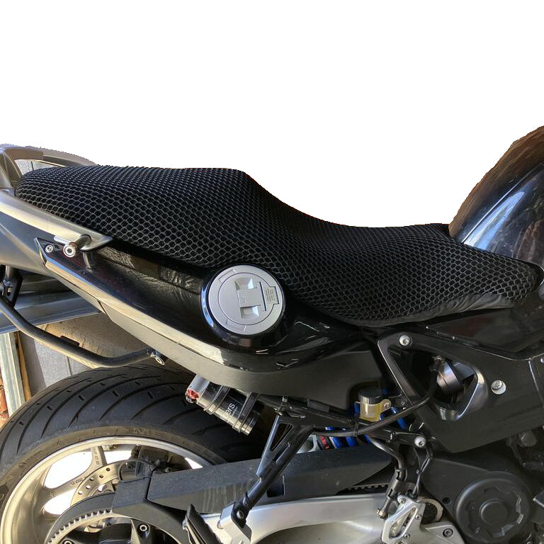 Cool Dry Covers seat covers to fit your BMW F800ST (pictured).  Keeps you raised off the original seat, much cooler in the heat and allows air circulation.  Water goes through without being absorbed so you stay drier in the wet.  These are sized to fit your specific seat perfectly.  Transform your ride with Cool Dry Covers.