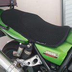 Cool Dry Covers seat covers to fit your Kawasaki ZRX1200R (pictured).  Keeps you raised off the original seat, much cooler in the heat and allows air circulation.  Water goes through without being absorbed so you stay drier in the wet.  These are sized to fit your specific seat perfectly.  Transform your ride with Cool Dry Covers.