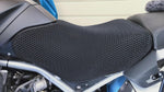 Cool Dry Covers seat covers to fit your Moto Guzzi Stelvio (pictured).  Keeps you raised off the original seat, much cooler in the heat and allows air circulation.  Water goes through without being absorbed so you stay drier in the wet.  These are sized to fit your specific seat perfectly.  Transform your ride with Cool Dry Covers.