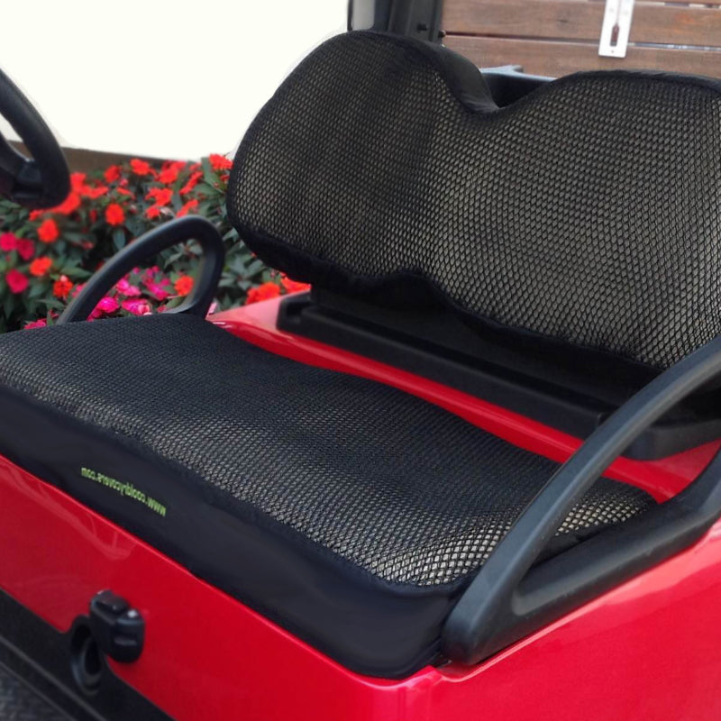 Cool Dry Covers Seat Covers Set for Club Car Precedent golf cart. Shown installed on cart.