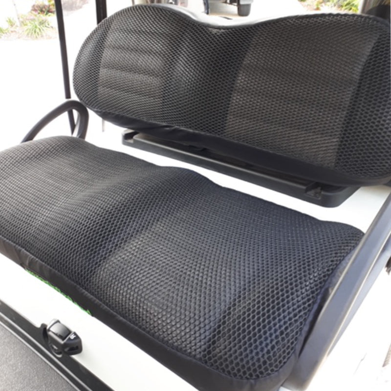 Cool Dry Covers Seat Covers Set for Club Car Tempo and Onward golf cart. Shown installed on cart.