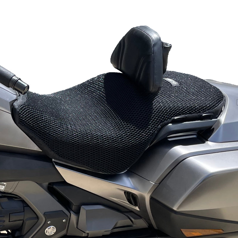 Cool Dry Covers seat covers to fit your newer model Honda Goldwing (pictured).  Keeps you raised off the original seat, much cooler in the heat and allows air circulation.  Water goes through without being absorbed so you stay drier in the wet.  These are sized to fit your specific seat perfectly.  Transform your ride with Cool Dry Covers.