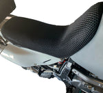 Cool Dry Covers seat covers to fit your Suzuki DR650 (pictured).  Keeps you raised off the original seat, much cooler in the heat and allows air circulation.  Water goes through without being absorbed so you stay drier in the wet.  These are sized to fit your specific seat perfectly.  Transform your ride with Cool Dry Covers.